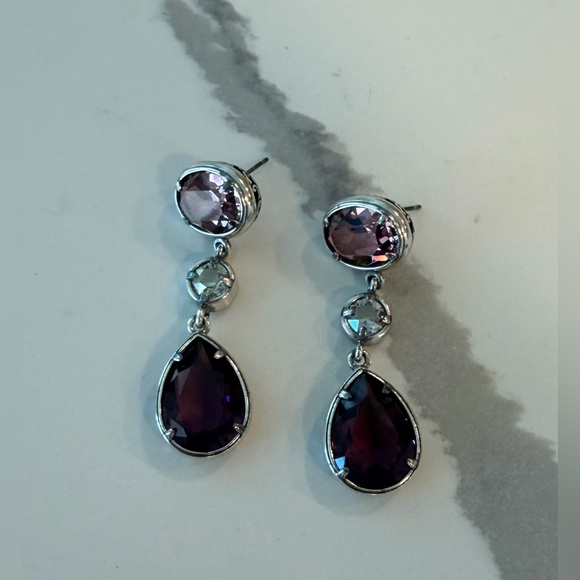 BRIGHTON Swarovski Crystal Teardrop Earrings - Dusty Pink, Clear, Purple GUC - Picture 10 of 13